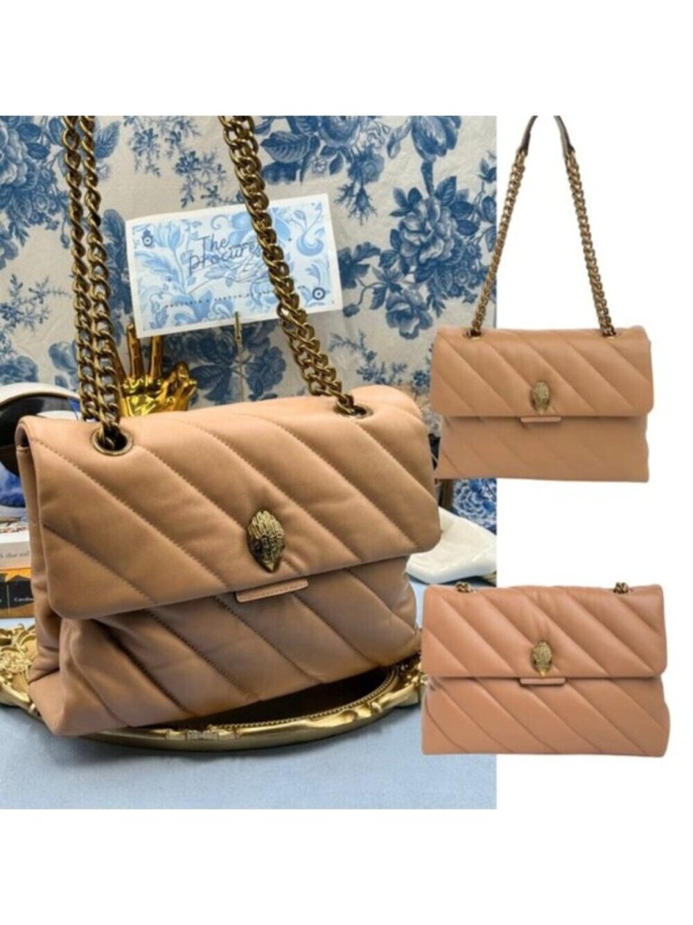 🆕 KURT GEIGER LONDON 🧿 NWOT Large Quilted Leather Soho Shoulder Bag, Camel